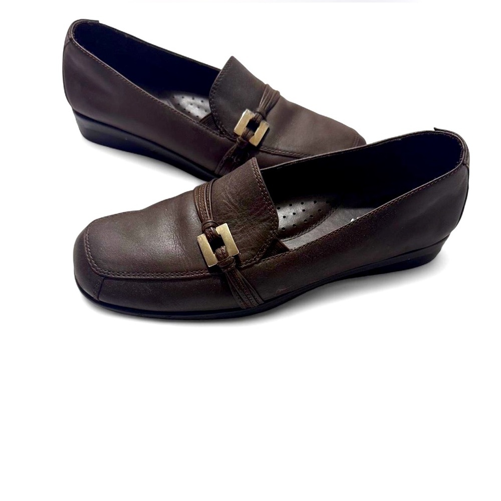 Judith Vintage loafers leather slip on side buckle casual brown size 7.5